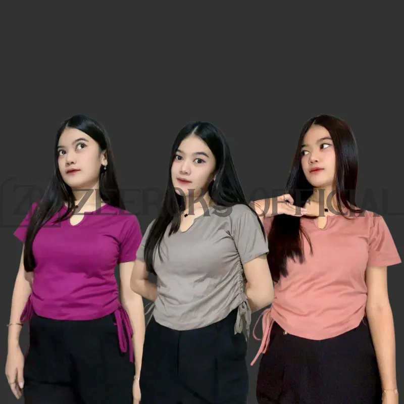 ZEEROKS Baju Wanita Crop top Tali Samping Bahan Cotton Combed Kaos Cewek 0