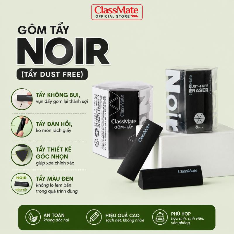 Hộp 6 Gôm Tẩy NoiR ClassMate Siêu Sạch, Không Bụi, Vụn Tẩy Gom Lại Thành Dòng, Tẩy Đàn Hội Không Làm Mòn Rách Giấy