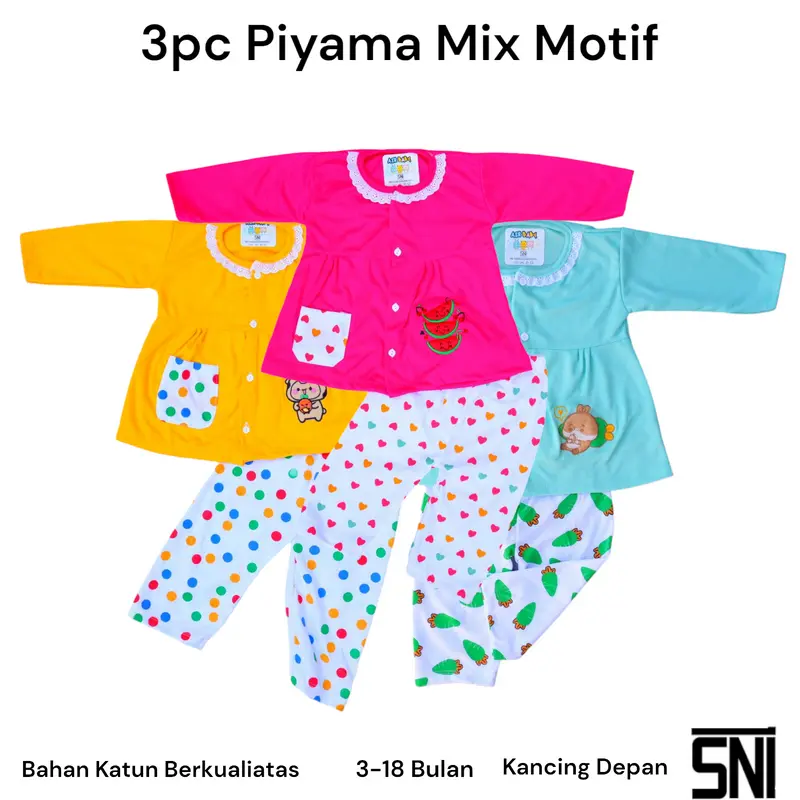 3pc Piyama Bayi Setelan Panjang 3 - 18 bulan Murah Berkualitas Motif lucu Bunda Lengan 2