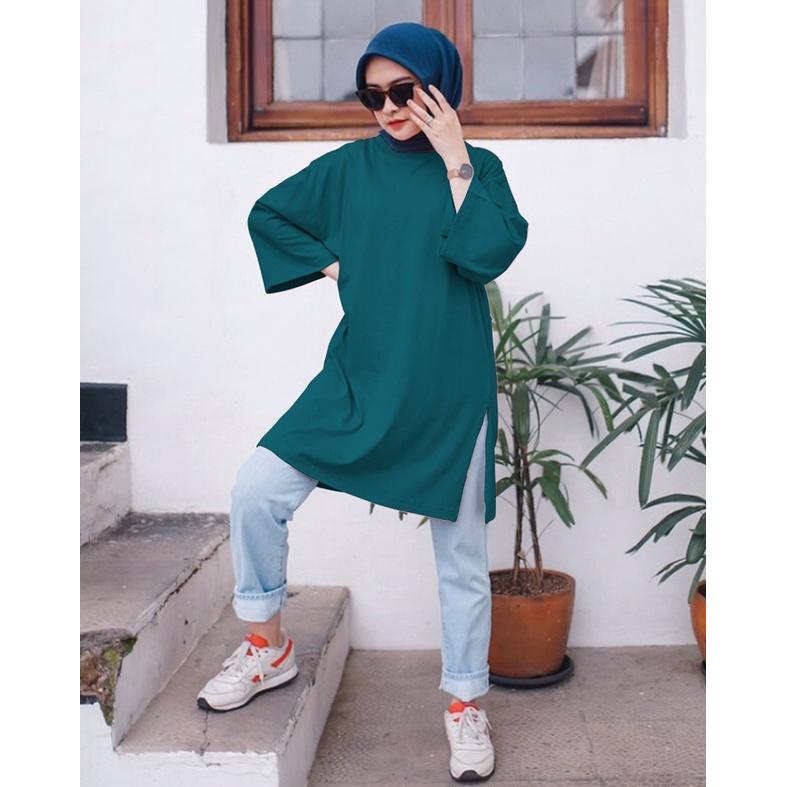 Kaos Oversize Top Hijab Wanita Basic Babyterry Polos / Oversize Slit Blouse 5