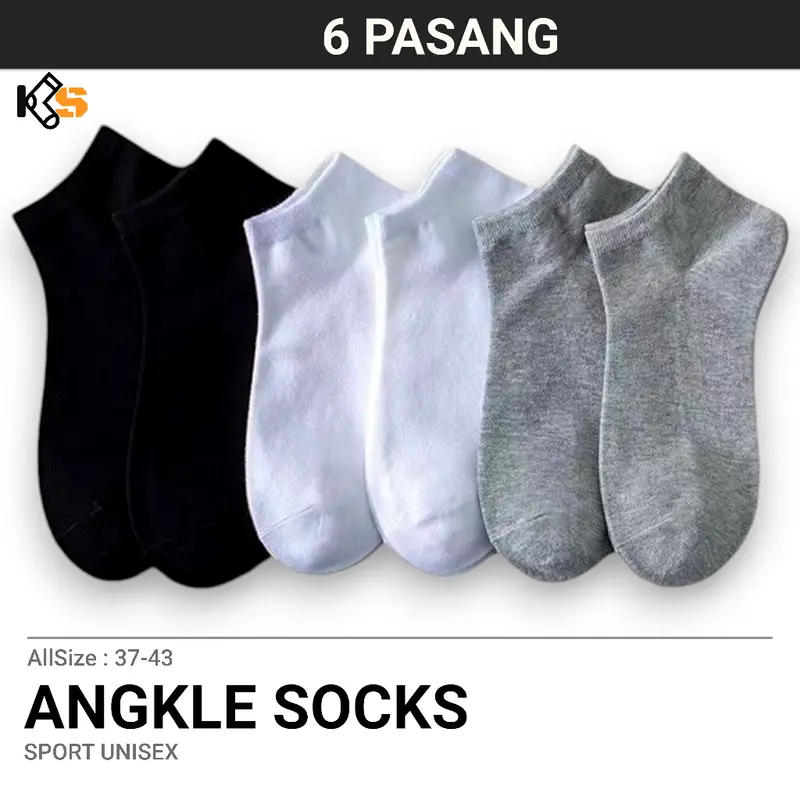 Paket 6 Pasang, Kaos Kaki Pendek Semata Kaki Warna Polos Pria Wanita Dewasa 1