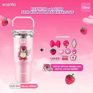 【PO 15 April】【exclusive kokopanci】 ecentio Tumbler Lotso 900ml 【GRATIS HADIAH】Botol Minum Portable Disney Stainless Steel 304 & 201 Tahan Panas 14 Jam Dingin 24 Jam Desain Ganda Praktis BPA Free