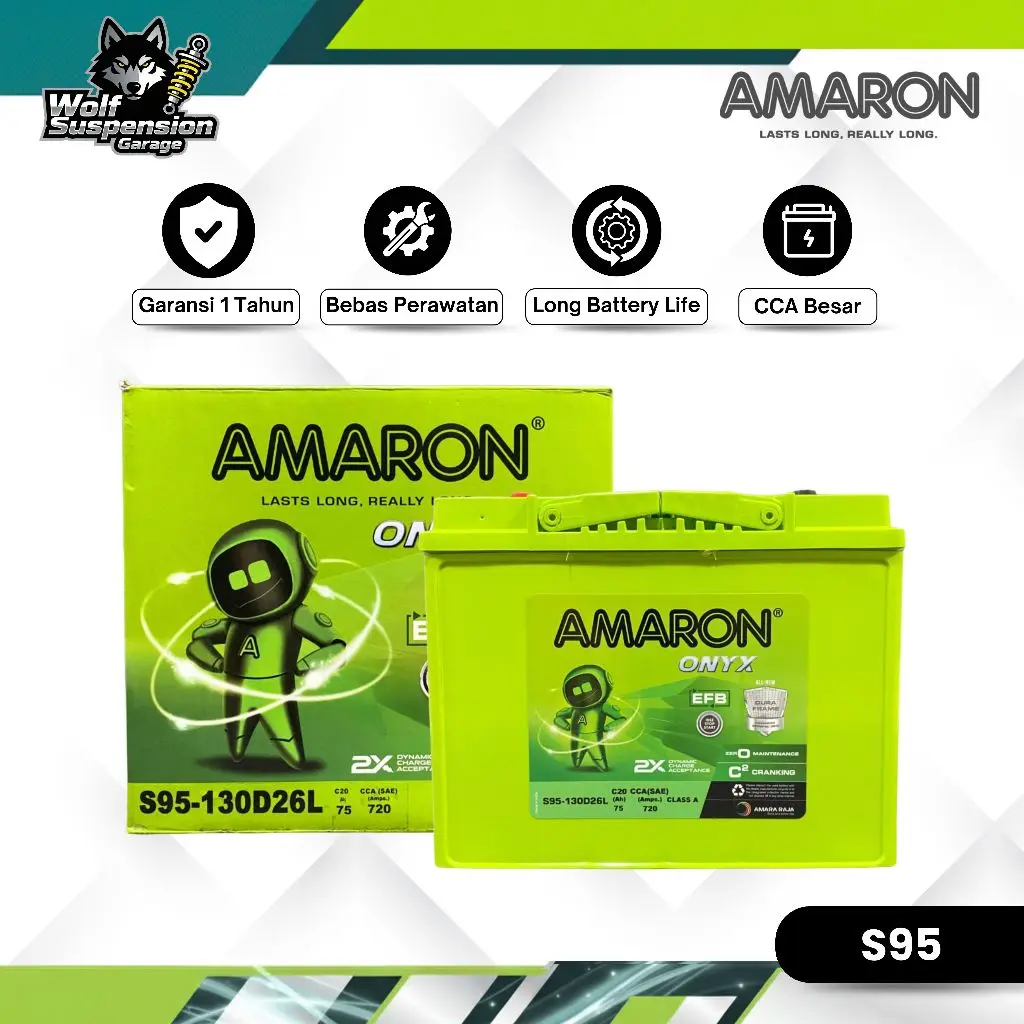 Amaron Hi Life Onyx Aki Mobil Alphard 130D26L / S95 12V / 75Ah Aki Kering