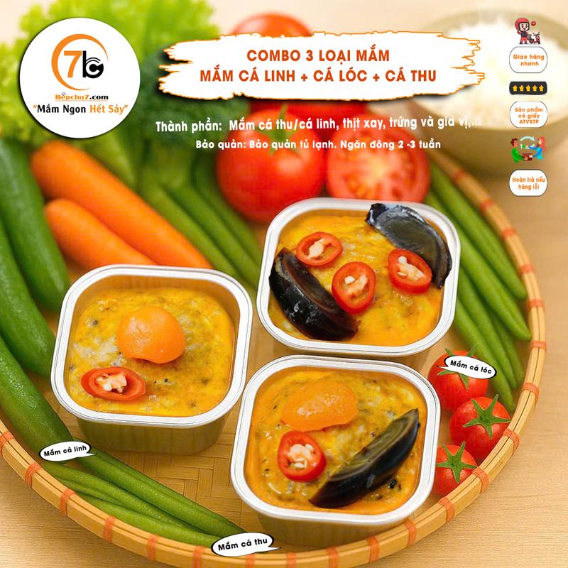  Combo 3 loại Mắm Chưng: Mắm chưng cá linh trứng muối + Cá lóc bách thảo + Cá thu trứng muối bách thảo 130g khay Bếp Chú 7 