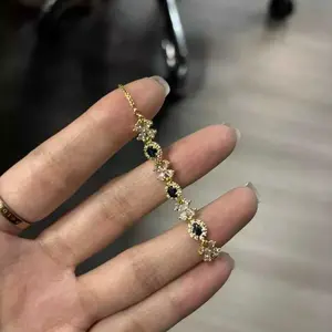 HOTANK Aksesoris Gelang Wanita Titanium Lapis Biru Safir Desain Sederhana Anti Karat Tahan Lama Bracelets Perhiasan Hadiah