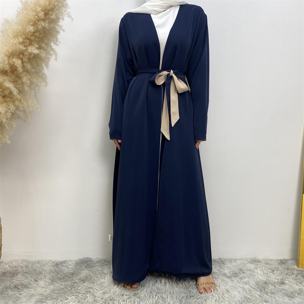 1991# New Double Layer Two Side Wearing Open Abaya Muslim Women Solid Color - CHAOMENG MUSLIM SHOP