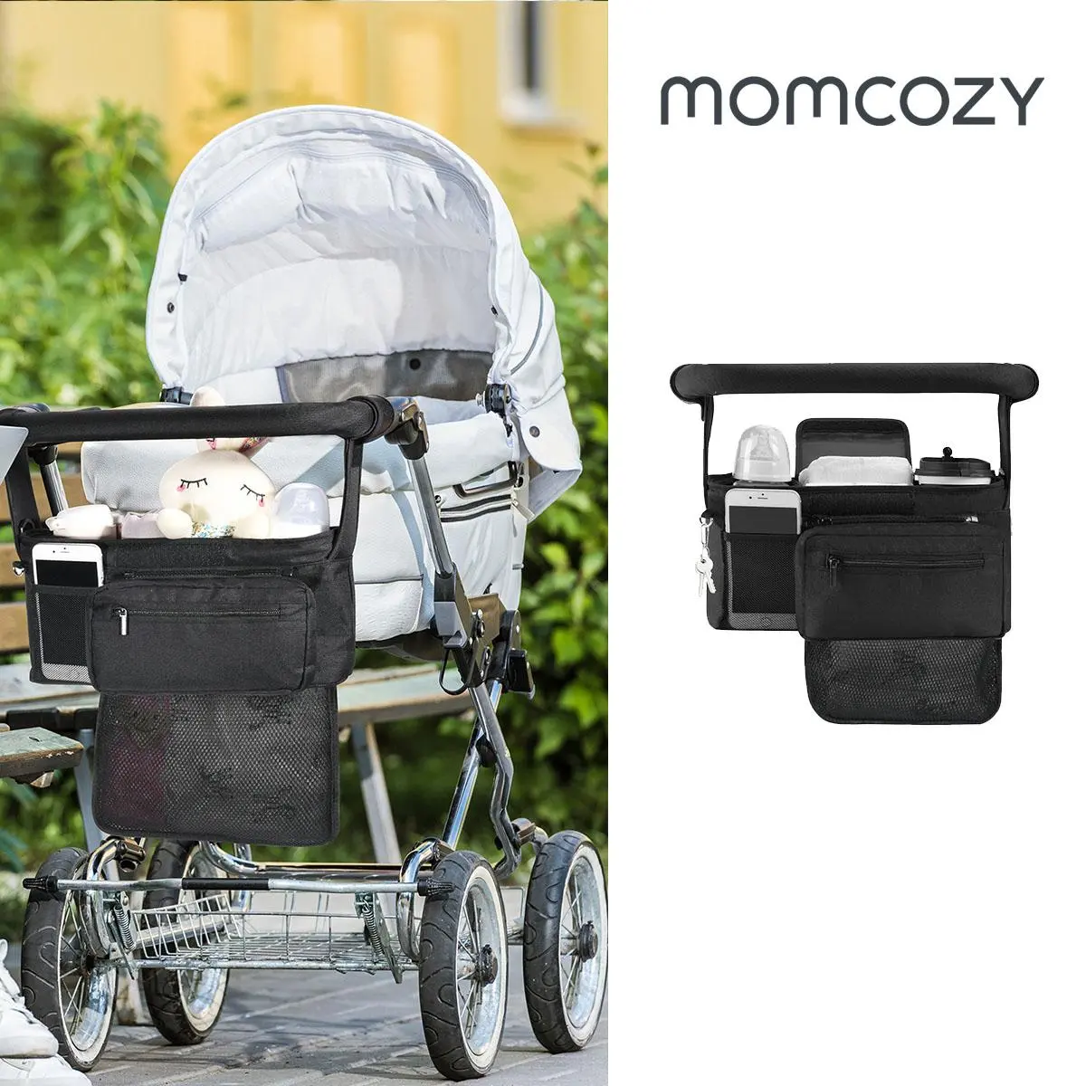 Momcozy Universal Stroller Organizer with Insulated Cup Holder Detachable Phone Bag & Shoulder Strap, Fits for Stroller like Uppababy, Baby Jogger, Britax, BOB, Umbrella and Pet Stroller