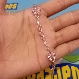 【zhamus】Gelang Bunga Sakura Pink untuk Wanita dengan Rantai - Perhiasan Berkualitas Tinggi