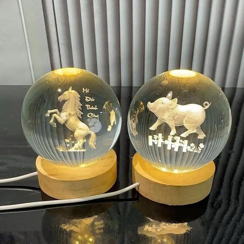 Bộ đèn thuỷ tinh 12 con giáp, đường kính 6cm, đèn trưng bày phong thuỷ, trang…