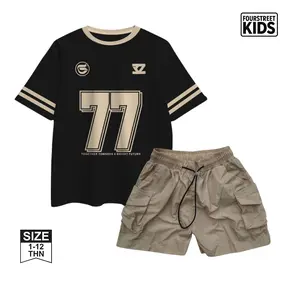 Setelan Kaos Bassball Anak Laki-Laki Distro Cotton 30s dan Celana Cargo Bahan Dusky Crinkle - Fashion Anak Laki-Laki, Foursteetkids