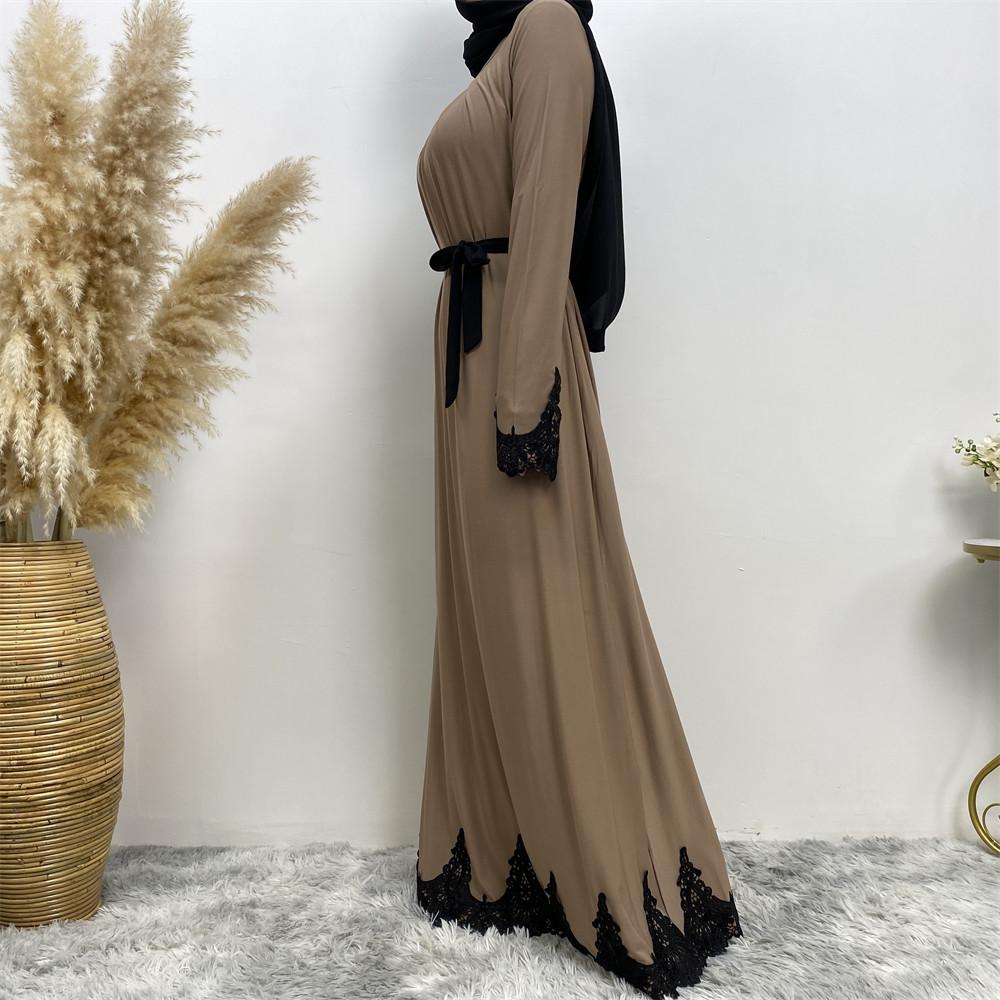2022# Cotton Spandex Lace Dress Abaya Front Pleated Dresses - CHAOMENG MUSLIM SHOP