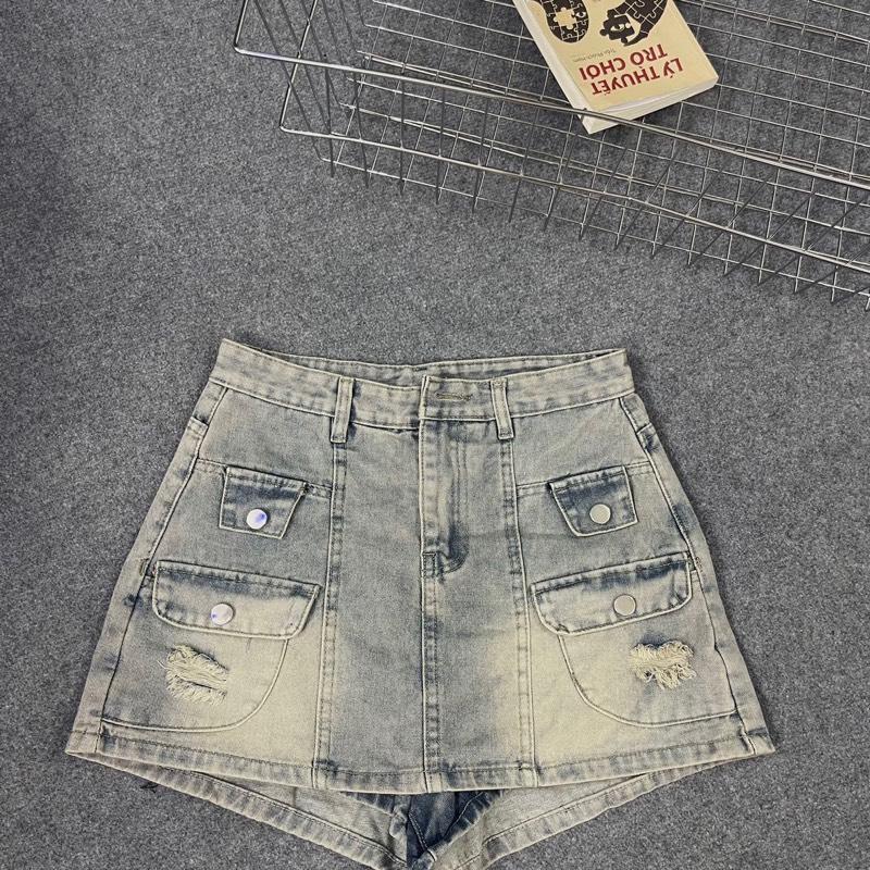  BGCV  01 Chân váy bigsize  nữ  túi hộp  lưng cao  rách xước Women Voan Khuy Women Voan 