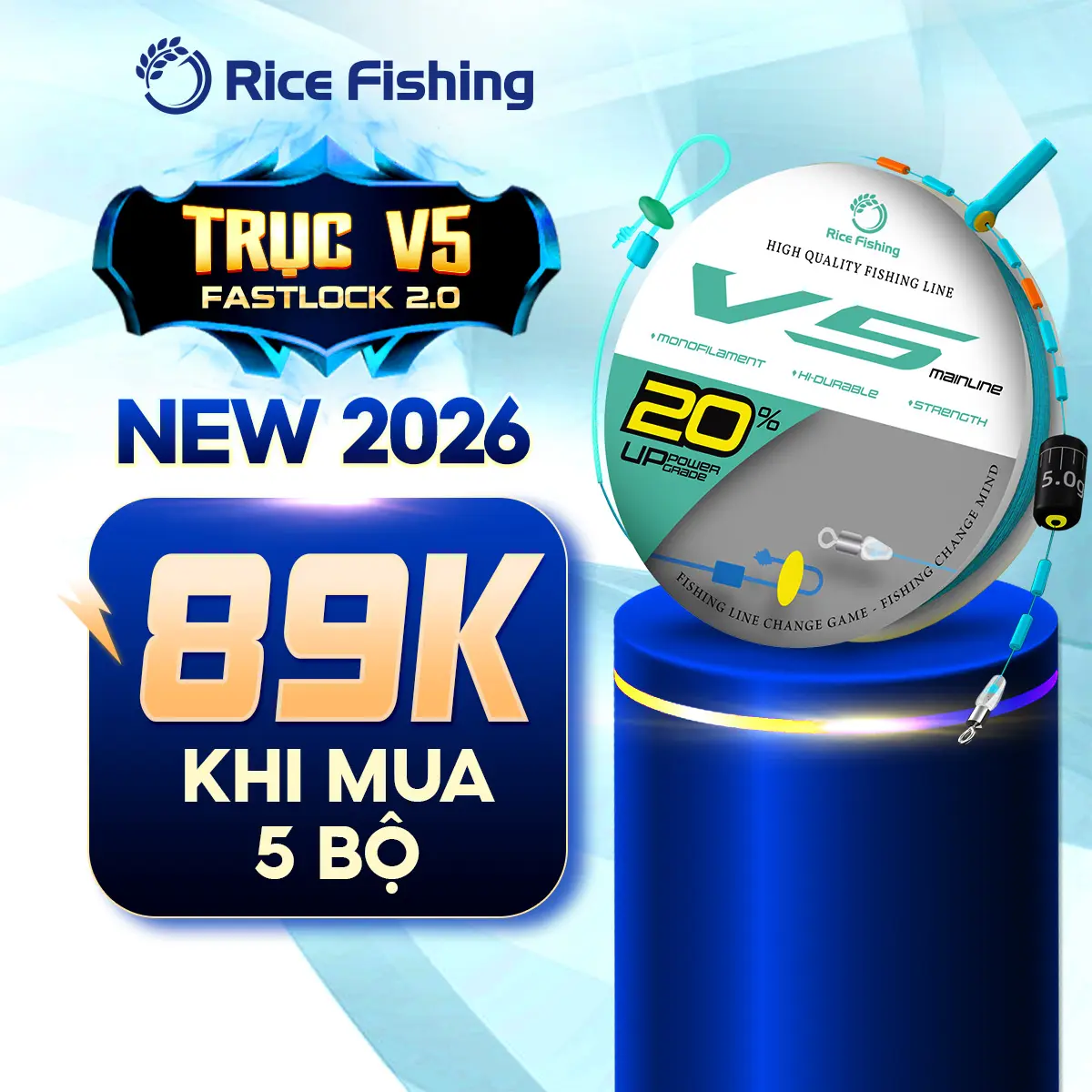 Dây trục câu đài V5 RICE FISHING nâng cấp tăng sức tải 20% DC-30