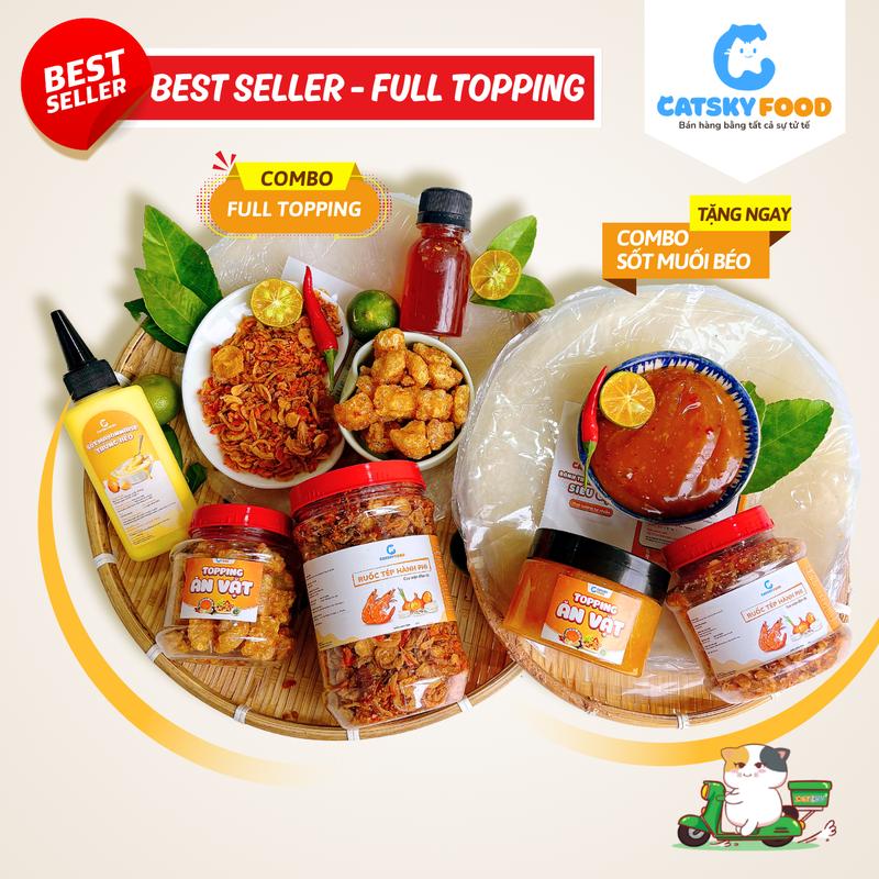 Combo Best Seller Bánh Tráng Phơi Sương - Catsky Food - Ruốc Tép Khô Hành Phi Hương Vị Đậm Đà, Bơ Trứng Thơm Béo, Đồ Ăn Vặt Snack Food Chua, Cay, Nước Sốt, Banh Trang Bơ Combobanh Tuổi Thơ