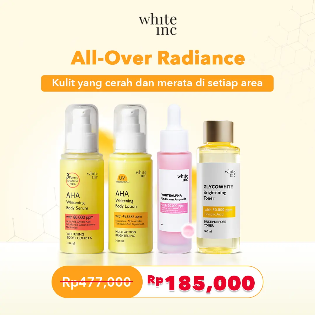 [BUNDLING] WHITE INC AHA Body Serum & Body Lotion + Whitealpha Underarm Ampoule + Glycowhite Brightening Toner | Formulasi yang dirancang untuk bisa mencerahkan secara merata ke seluruh tubuh