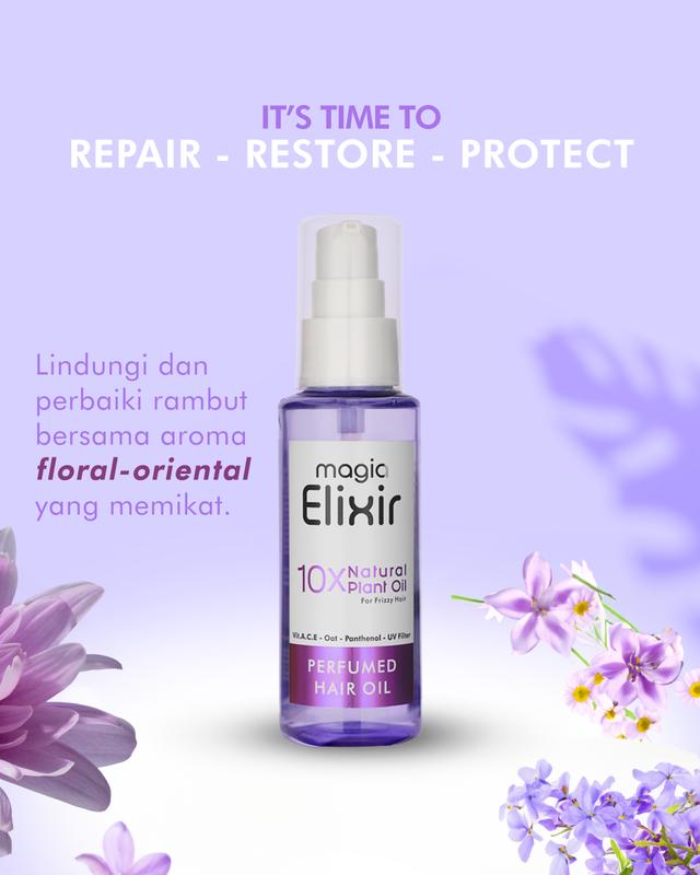 Magia Elixir Series 100ml Hair oil untuk menutrisi serta membuat rambut menjadi berkilau tanpa lepek Haircare Vitamin 5