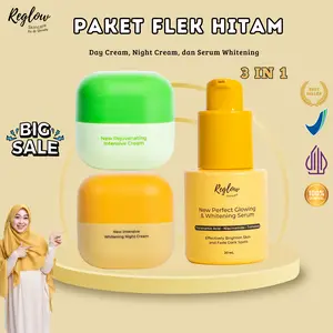 Reglow Skincare Paket Flek Hitam Rejuvenating Intensive Day Cream Night Cream dan Perfect Glowing Whitening Serum untuk Mencerahkan Wajah