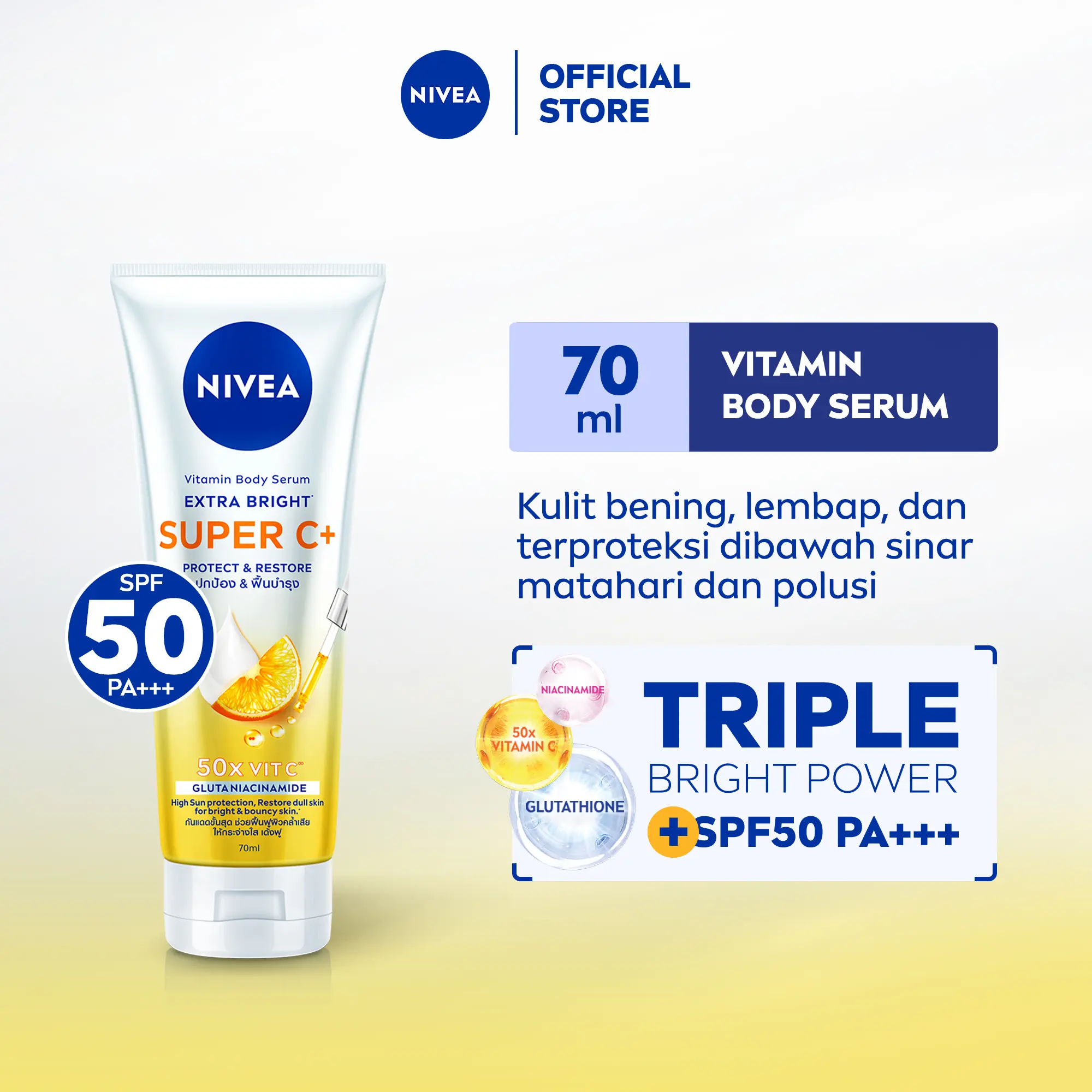 manfaat l glutathione moist whitening lotion spf 70 NIVEA Body Serum Extra Bright Super C+ 50+ PA+++ - Mencerahkan dengan Triple Bright Power - Vitamin C, Niacinamide, dan Glutathione, untuk kulit tampak cerah, lembap, dan terproteksi - Shop Watch New Belo Essentials INCI:Vitamin C Spray:60ml/2.0 oz