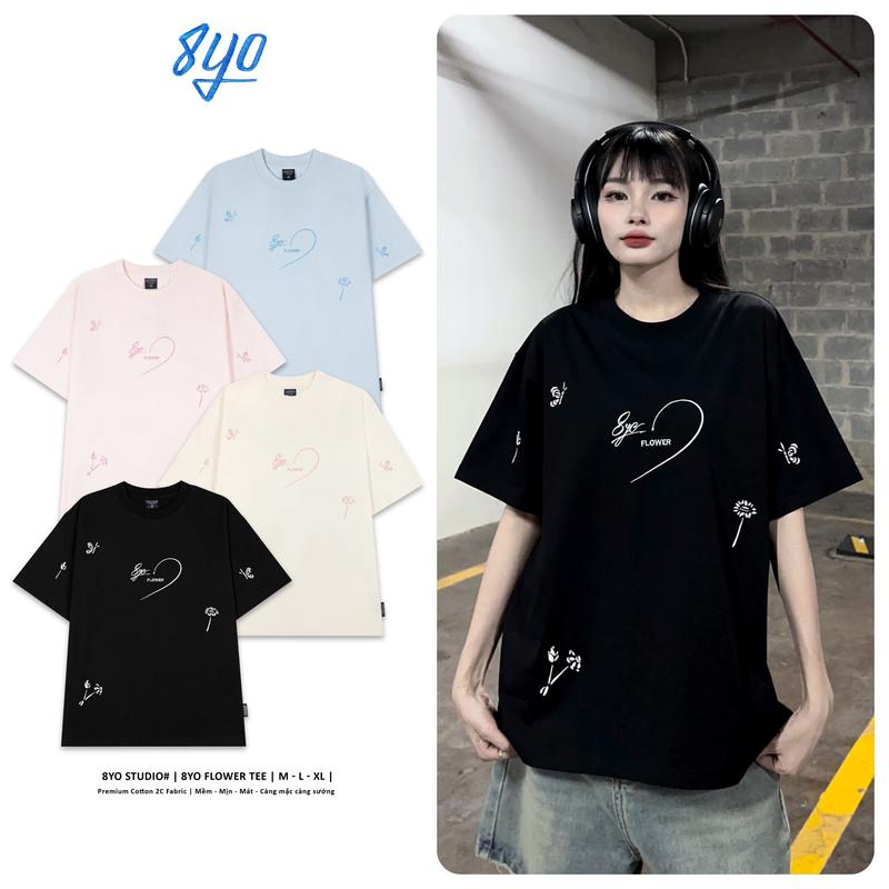 Áo Thun Thêu 8YO FLOWER Tee Cotton Mềm Mịn Mát - Áo Phông Cổ Tròn Local Brand Unisex Nam Nữ Form Rộng