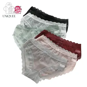 Uniqueestore CD1236 Celana Dalam Wanita Transparan Renda Brukat Kolor Panties Cd cewe Segitiga Motif Lace Flower Pita Bunga Cantik Busa  Dewasa Katun Cewek