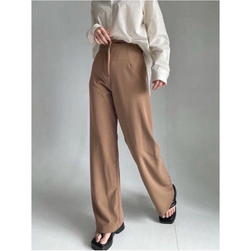 Cozie Knit Loose Pants-Celana Highwaist Panjang Kulot Rib Premium Celana Panjang Korean Style Anti Kusut Karet Melar 1