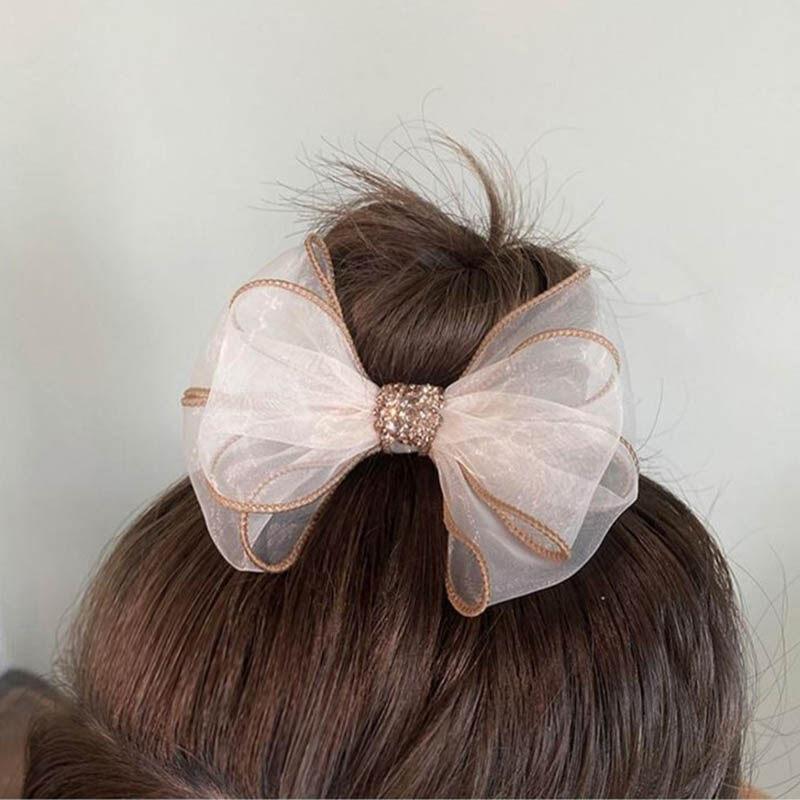 Product Introduction of Retro  Gauze Bow knot Hair Rope Elastic Rubber Band Elegant Ponytail Holder Scrunchies Accessories 6