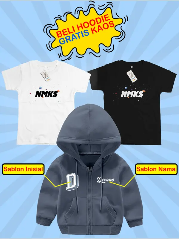 Sweater Hoodie Zipper Anak SABLON INISIAL + NAMA Lucu Hoodie Anak Resleting Sablon Nama Anak jaket anak Cowo Cewe Murah Fashion Switer 0