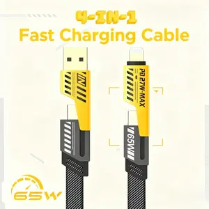 Kabel Charger 4-in-1 Gaya Mekanis Premium, Desain Futuristik Anti Putus, Fast Charging Serbaguna untuk HP & Tablet