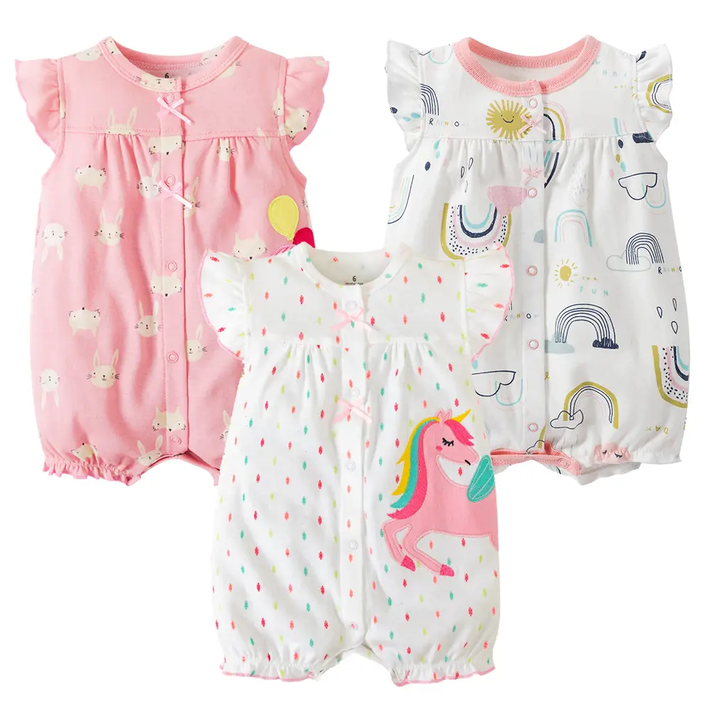 Anak-Anak Bayi Baru Lahir Bodysuit Pakaian Gadis Lengan Pendek 100% Pakaian Katun 0-9Bulan