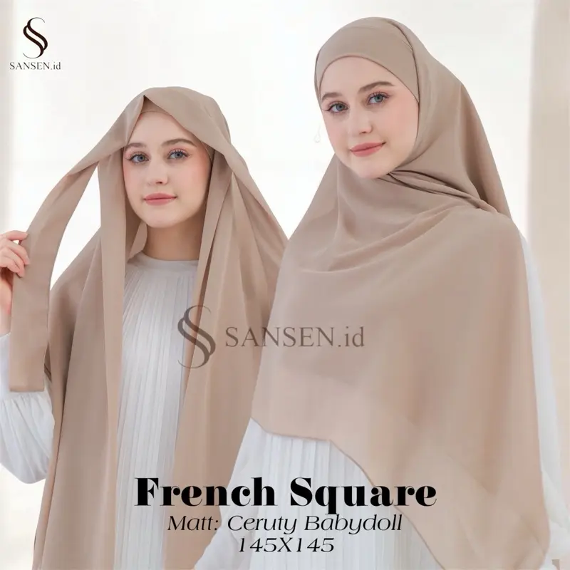 SANSEN.id - French Square Khimar Bandana Segiempat Hijab Syari 145×145 CM Ceruty Babydoll