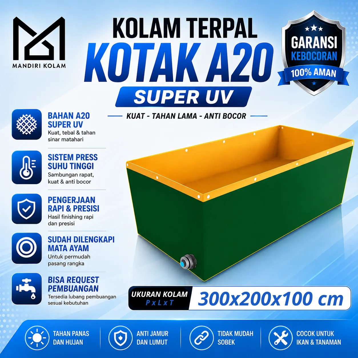 Terpal Kolam Ikan Korea A20 Ukuran 200x300x100 / 300x200x100 / 2x3x1 / 3x2x1 terpal  kolam