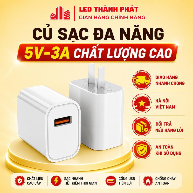 Củ sạc nhanh 5V 3A 15W cổng USB, cốc sạc nhanh điện thoại, nguồn camera, cục…