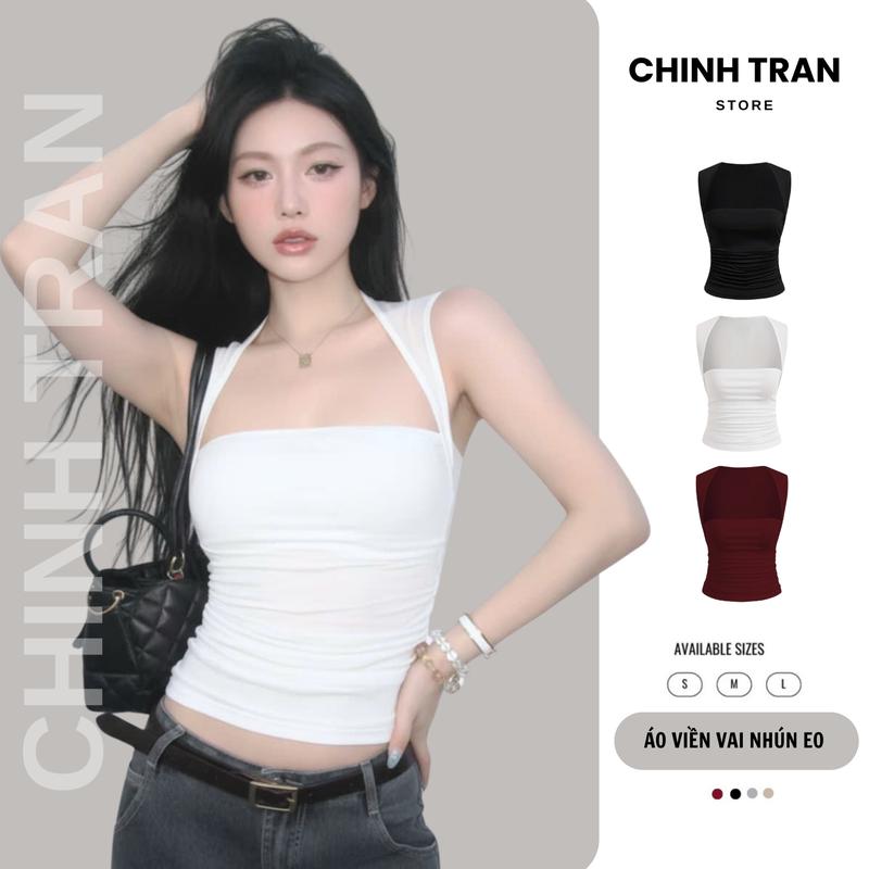   MÀU MỚI  Áo Sát Nách Cúp Ngực Nhún Eo Viền Vai Nhỏ Chất Thun Cotton Co Giãn Nữ Tính Trendy 