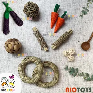 NIOTOYS - MAINAN GIGITAN KELINCI NATURAL - Chew Toys Kelinci / Mainan Gigitan Kelinci /Asah Gigi Kelinci / Mainan Hay / Mainan Kelinci /  Mainan Hamster / Bola Hay / Mainan Marmut / Guinea Pig