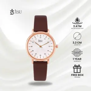 Jisu Watch - Jam Tangan Wanita Korea Analog Kulit Retro Elegan Mewah Anti Air Trendy 5128