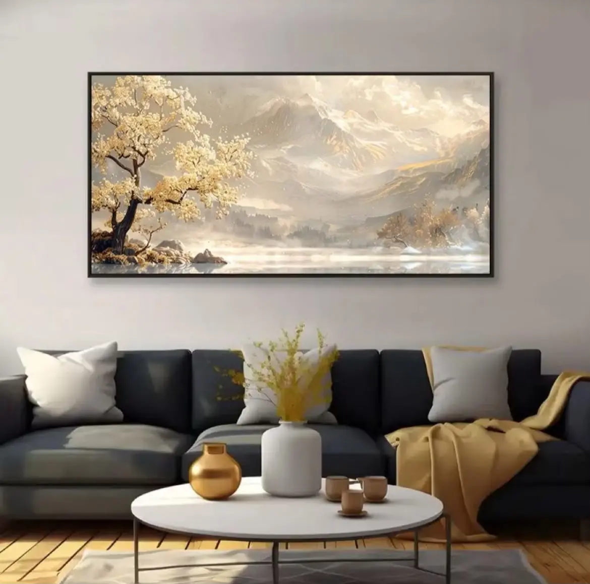 Lukisan Dinding Abstrak Tekstur Minimalis Modern Pemandangan Di Danau Untuk Dekorasi Dinding Rumah Include Frame