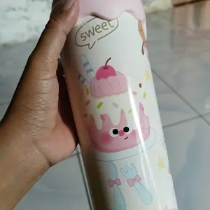 Tumbler 600ml Stainless SUS316 & Gelas Plastik Motif Lucu Aesthetic Tahan Panas Dingin Dengan Sedotan Cocok untuk Gym & Aktivitas Harian