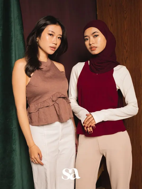 SANE - Ruby Top - Atasan Ruffles Wanita Maroon / Merah / CNY 1