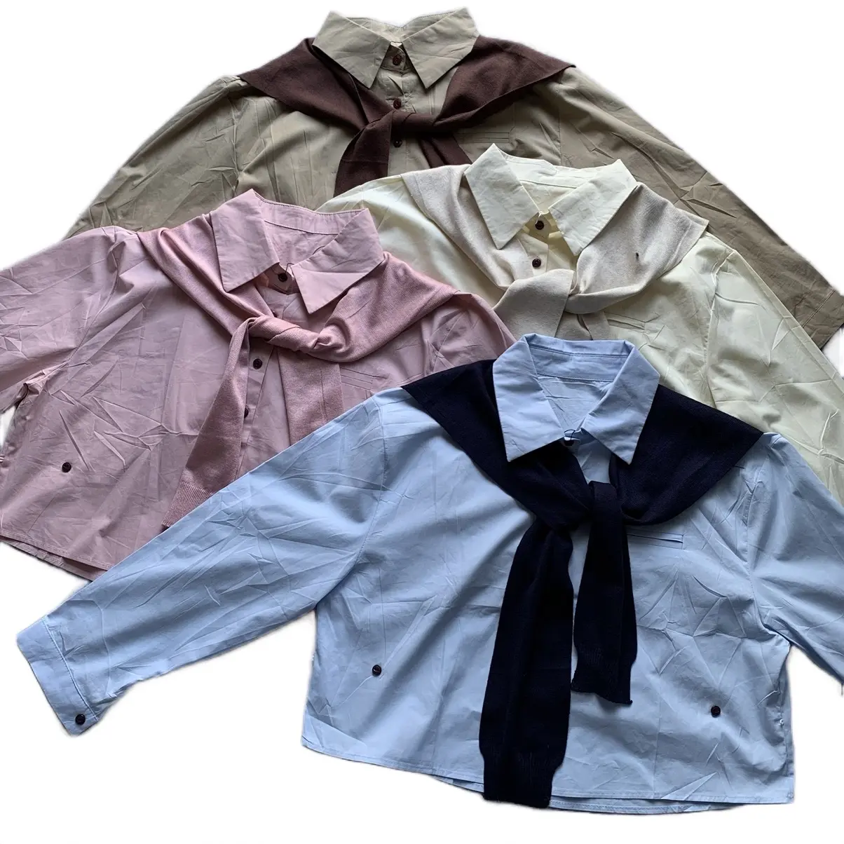 OLOP Basic Premi Kemeja Syal 2in1 Lepas Pasang (Rajut x poplin) 001 Wanita