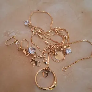Set Perhiasan Wanita Dewasa Titanium Permata Satu Lapis Emas 24k