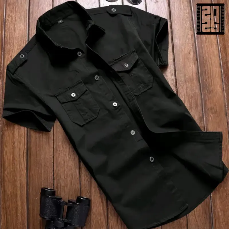 Kemeja Tactical Polos Pria Tangan Pendek Putih Casual 1