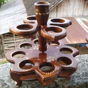Tempat Aqua Gelas/air minum. Model teratai/Daun. bahan Kayu Jati