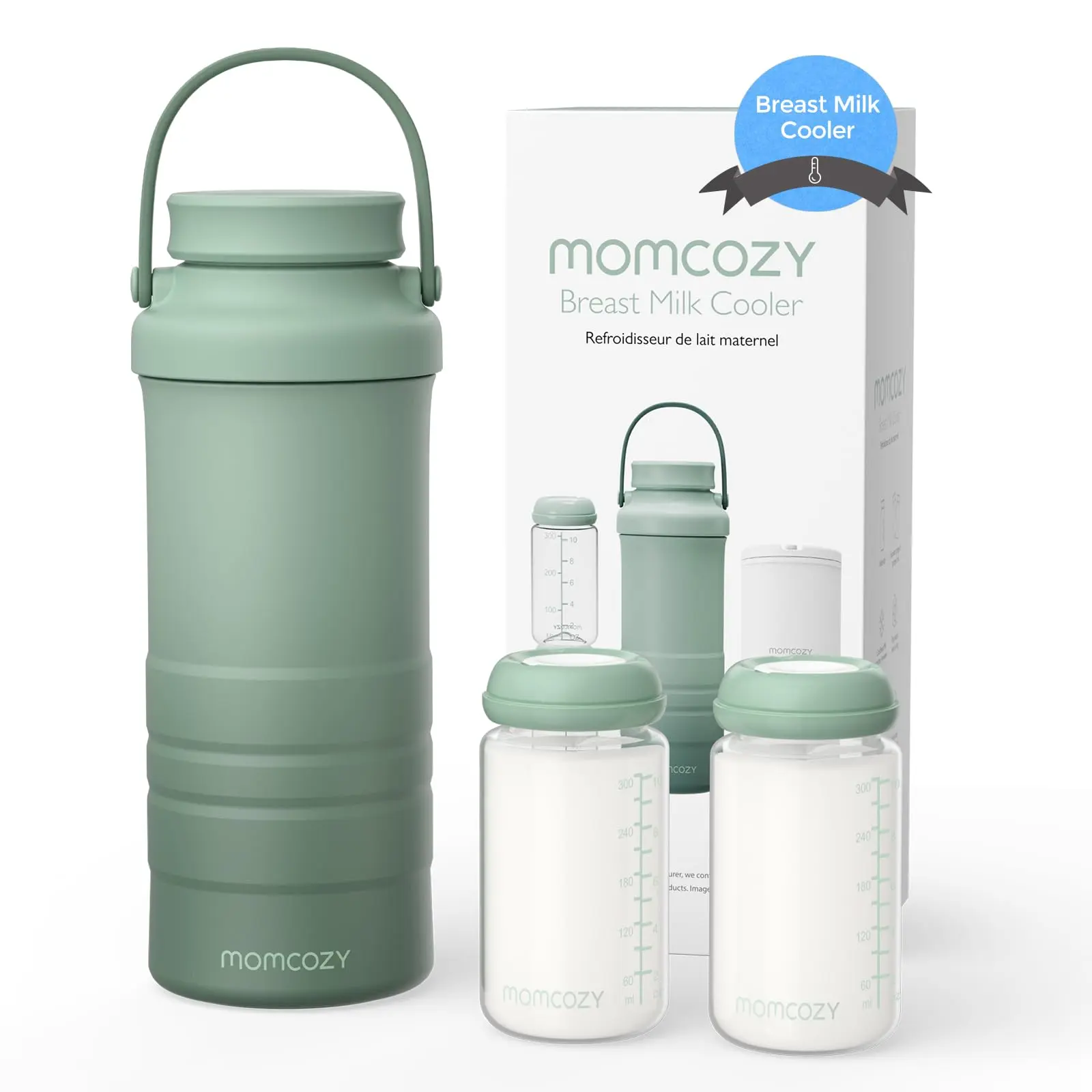Portable Breast Milk Cooler for Outdoor, 360°Total Cooling for 24Hours, Larger Capacity Travel Breastmilk Chiller with 2pcs Baby Bottles for Breastmilk Storage, Breastfeeding Essentials