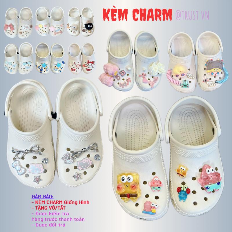 Sục cross Clog Classic Kèm Cham Giống Hình Tặng Vớ Dép Đúc Quai Ngang Thể Thao Thời Trang Nam Nữ Siêu Bền Nhẹ Size 36-43