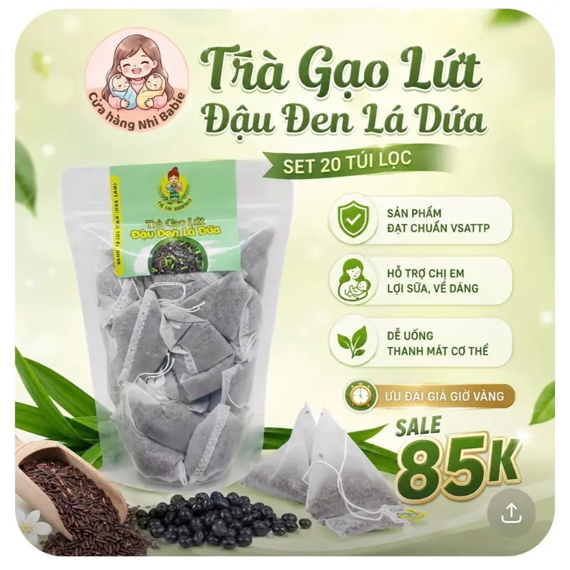 [ TRÀ LỢI SỮA ĐẸP DÁNGG] 20túi Trà Gạo Lứt Đậu Đen Lá Dứa dạng túi lọc thanh lọc , lợi sữa an toàn với nguyên liệu tự nhiên rang mộc