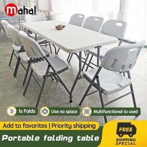 White Folding Table 6Ft Portable Picnic Table Half Table With Folding Steel Leg Learning Table Office Table（180*74*74cm）