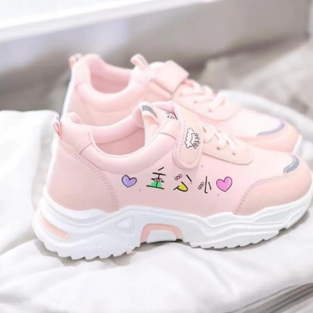 Sepatu Sneakers Anak Perempuan motif Jepang Pink sepatu anak sekolah stylish trend2024