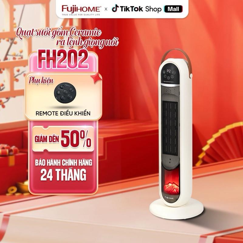  Quạt sưởi gốm điều khiển bằng giọng nói Fujihome FH202 chế độ an toàn thông minh tự ngắt khi quá nhiệt - Bảo hành 24 tháng toàn quốc 
