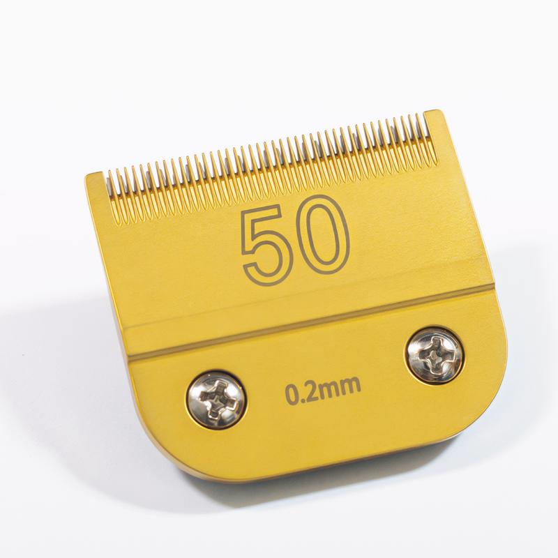 Product Introduction of #50 Golden Detachable Pet Dog Grooming Steel blade Fit For Andis,Oster A5 & 76 ,Wahl KM Animal Clippers,cut length 1/125-Inch,0.2mm 5