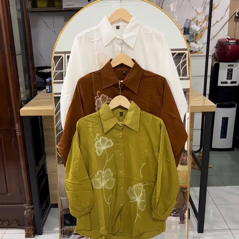 Kemeja katun twiil premium Bordir naik